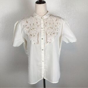 Unbranded vintage inspired ivory crème high neck embroidered blouse L